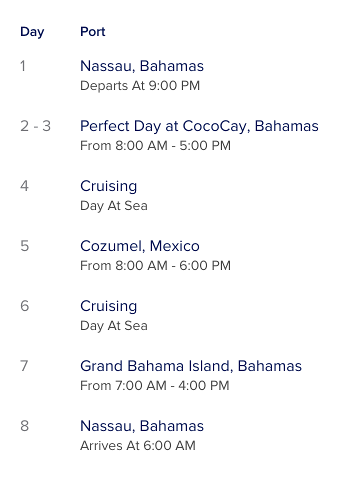 cruise itinerary 